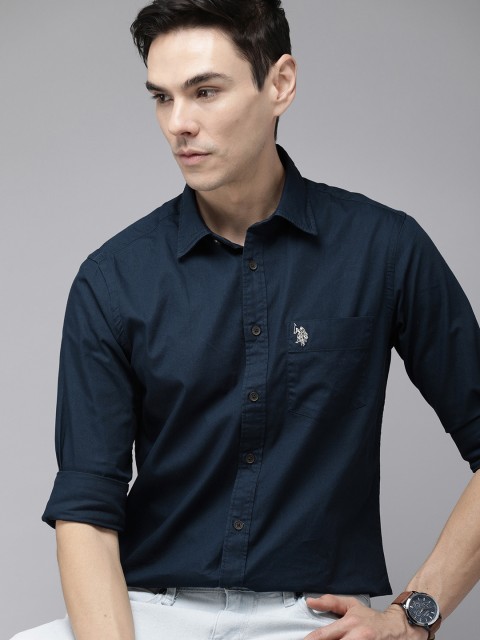 

U S Polo Assn Men Navy Blue Solid Tailored Fit Casual Shirt