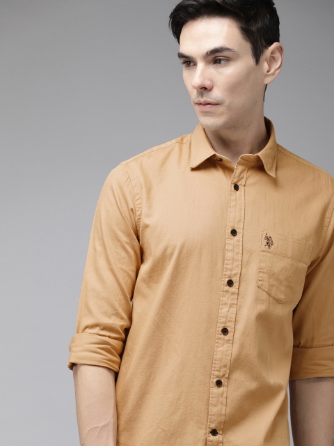 

U S Polo Assn Men Beige Opaque Pure Cotton Casual Shirt
