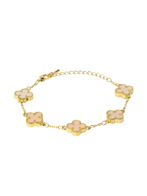 

Moon Dust Women Gold-Toned & Pink Brass American Diamond Enamelled Gold-Plated Charm Bracelet