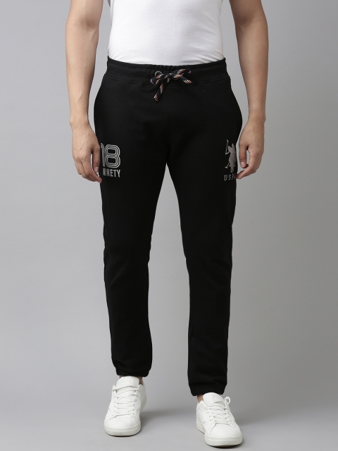 

U.S. Polo Assn. Denim Co. Black Solid Pure Cotton Joggers with Printed Detail