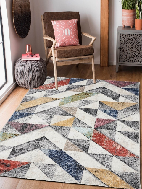 

OBSESSIONS Cream-Coloured & Blue Geometric Contemporary Runner