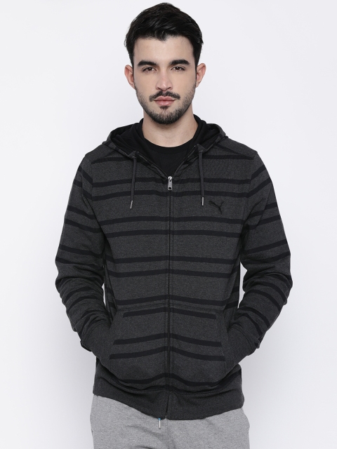 

Puma Men Black Striped Hooded Front-Open Sweatshirt