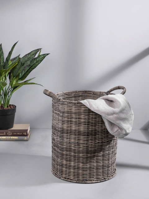 

Pure Home and Living Brown & Grey Round Heather Wicker Bin