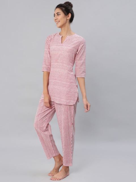 

Nayo Women Pink Striped Night Suit