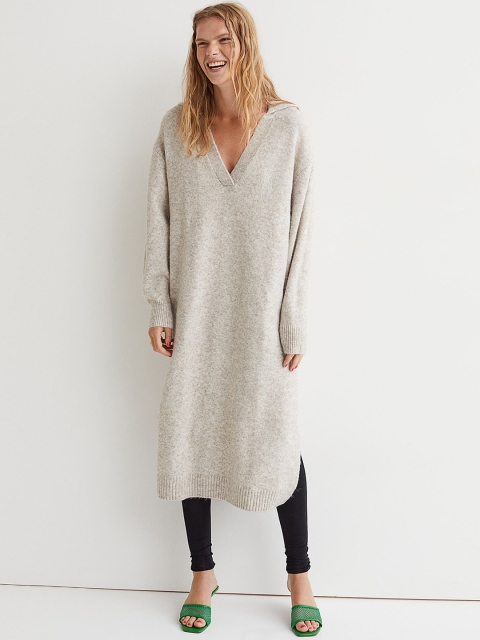 

H&M Women Knitted Dress, Beige