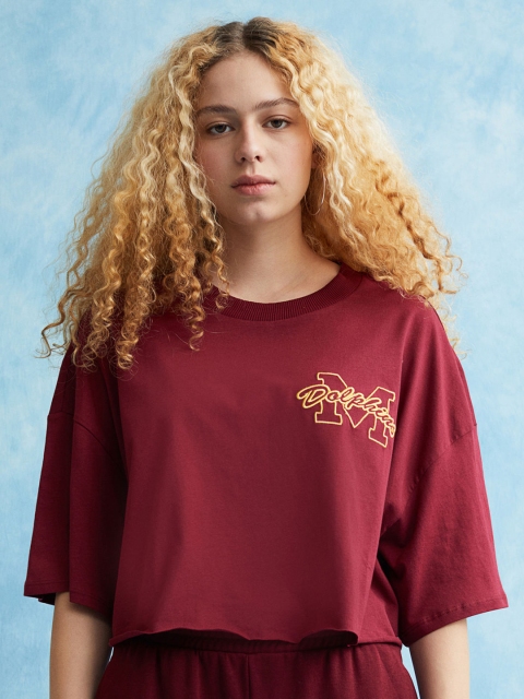 

H&M Women Cropped motif-detail T-shirt, Maroon