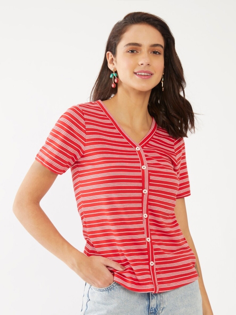 

Zink London Red & White Striped Regular Top