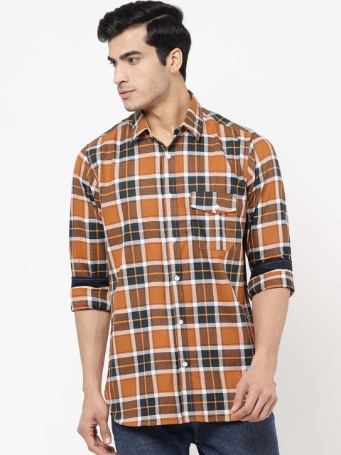 

STROP Men Mustard Tartan Checked Opaque Casual Shirt