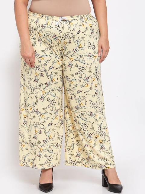 

KLOTTHE Plus Size Women Cream Floral Printed Palazzo