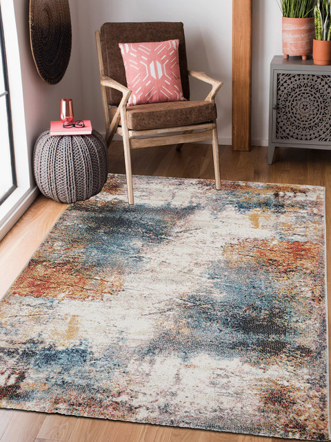 

OBSESSIONS Brown & Blue Abstract Printed Contemporary Carpet