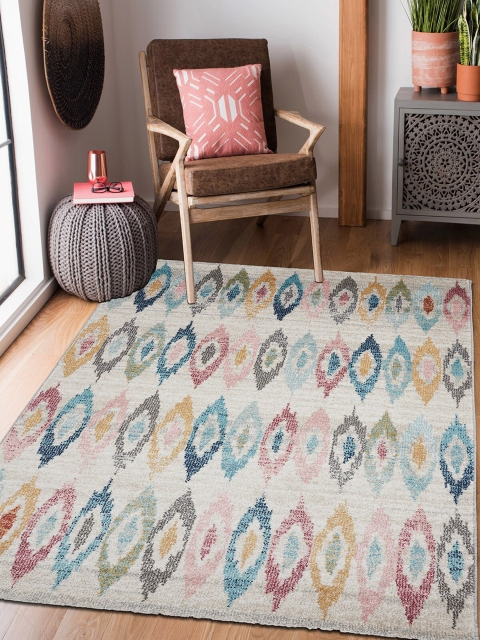 

OBSESSIONS Cream-Coloured & Blue Geometric Contemporary Carpet