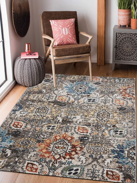 

OBSESSIONS Cream-Coloured & Orange Geometric Printed Salsa Traditional Carpet