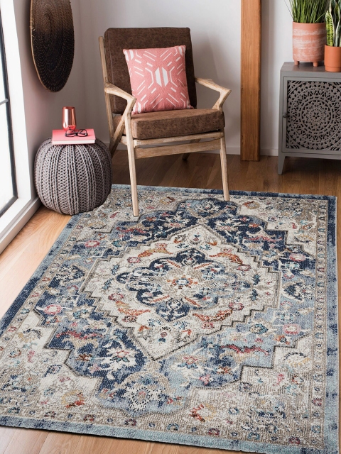 

OBSESSIONS Navy Blue & Gold-Toned Traditional Carpet