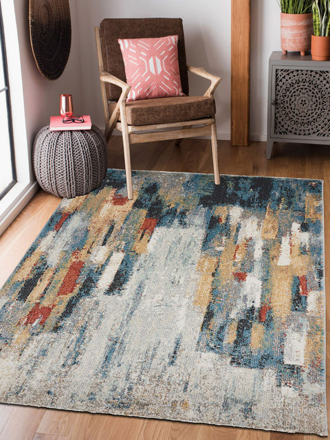 

OBSESSIONS Blue & Red Abstract Printed Contemporary Carpet