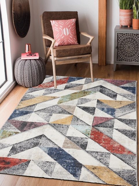 

OBSESSIONS Cream Coloured & Red Geometric Printed Contemporary Carpet