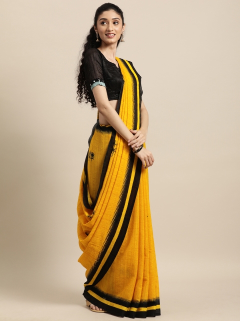 

Rajnandini Yellow & Black Warli Linen Blend Saree