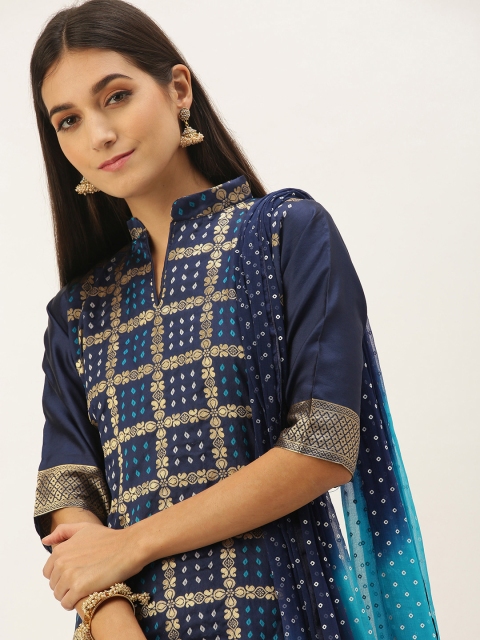 

LADUSAA Navy Blue Woven Design Unstitched Dress Material