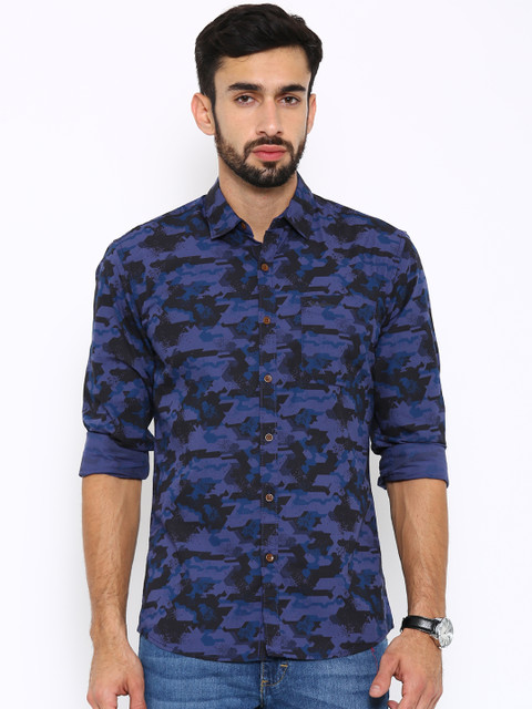 

Wrangler Men Navy Blue Slim Fit Printed Casual Shirt, Na