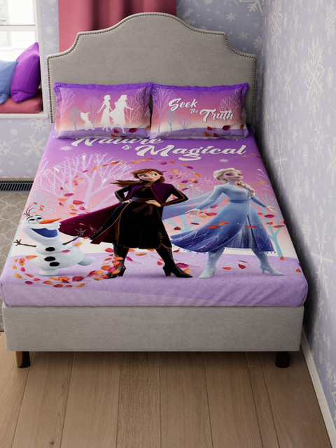 

DDecor Purple & White Disney Princess 130 TC Queen Bedsheet with 2 Pillow Covers
