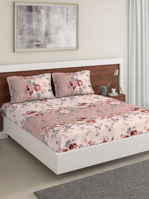 

DDecor Pink & Red Floral 144 TC Queen Bedsheet with 2 Pillow Covers