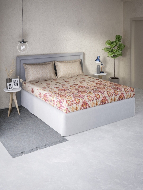 

DDecor Beige & Maroon Ethnic Motifs 130 TC Queen Bedsheet with 2 Pillow Covers