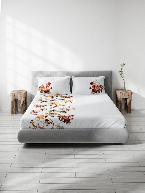 

DDecor Off White & Yellow Floral 150 TC King Bedsheet with 2 Pillow Covers