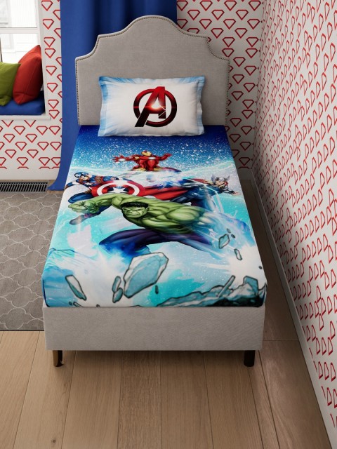 

DDecor Blue & Green Cartoon Characters 130 TC Single Bedsheet with 1 Pillow Covers