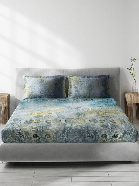 

DDecor Grey & Blue Ethnic Motifs 130 TC Queen Bedsheet with 2 Pillow Covers