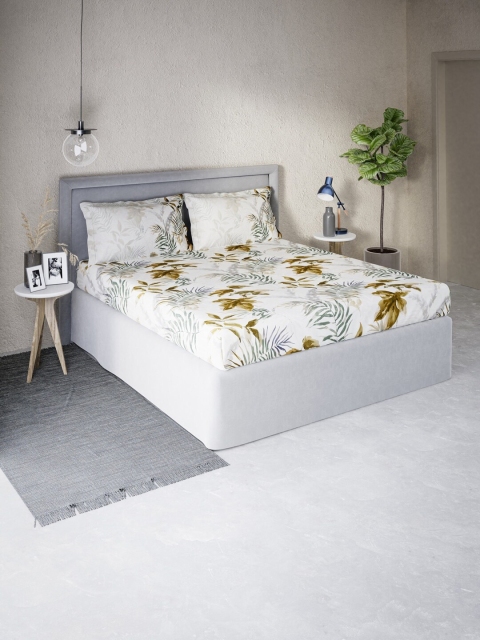 

DDecor Off White & Olive Green Floral 144 TC Queen Bedsheet with 2 Pillow Covers