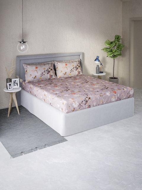 

DDecor Pink & Brown Floral 130 TC Queen Bedsheet with 2 Pillow Covers
