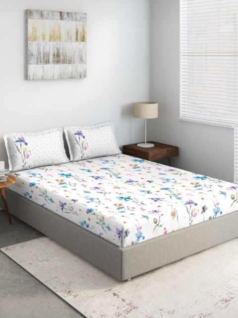 

DDecor Blue & White Floral 130 TC Queen Bedsheet with 2 Pillow Covers