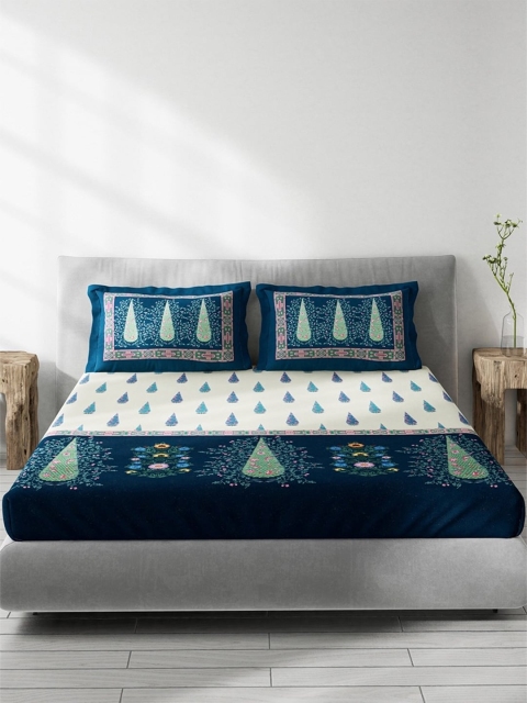 

DDecor Blue & White Ethnic Motifs 130 TC Queen Bedsheet with 2 Pillow Covers