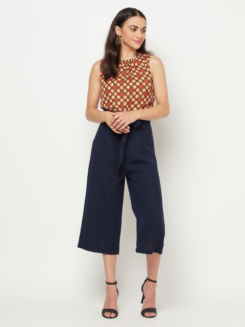 

SQew Navy Blue & Brown Printed Culotte Jumpsuit
