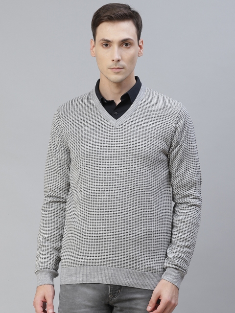 

Pierre Carlo Men Grey Melange Self-Design Pullover