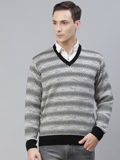 

Pierre Carlo Men Black & White Geometric Design Pullover