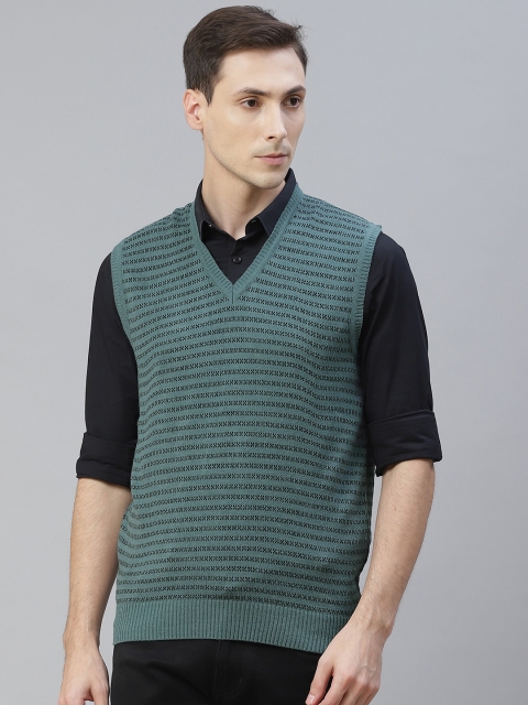 

Pierre Carlo Men Green & Black Striped Sweater Vest