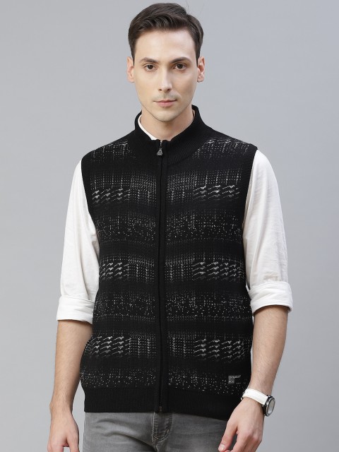

Pierre Carlo Men Black & White Self Design Front-Open Sweater Vest