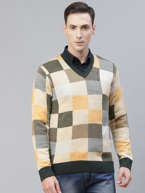 

Pierre Carlo Men Olive Green & Yellow Checked Sweater Vest