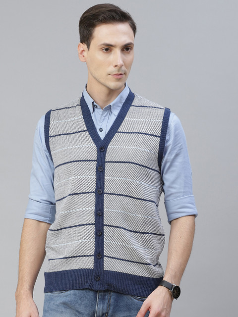 

Pierre Carlo Men Blue & Green Striped Front-Open