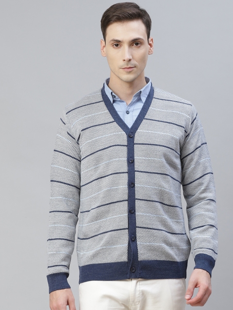

Pierre Carlo Men Blue & Grey Striped Front-Open