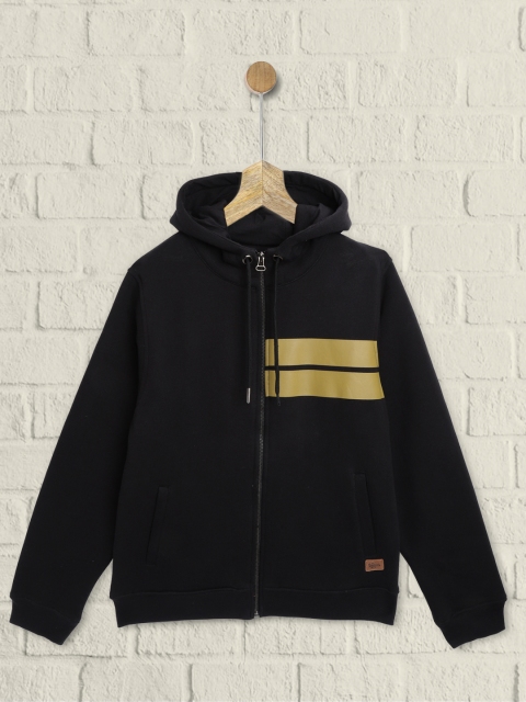 

UTH by Roadster Boys Black & Mustard Yellow Solid Hooded Sweatshirt