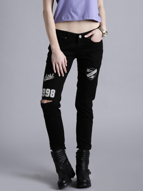 

Kook N Keech Women Black Slash Knee Stretchable Jeans
