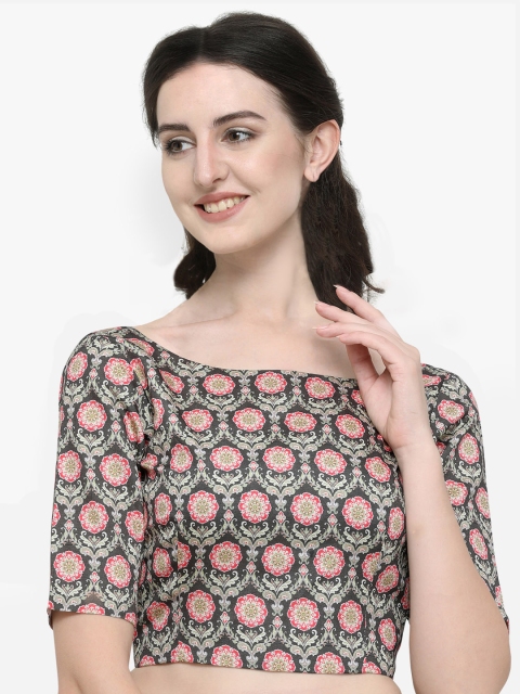 

Janasya Women Olive Green & Pink Printed Saree Blouse
