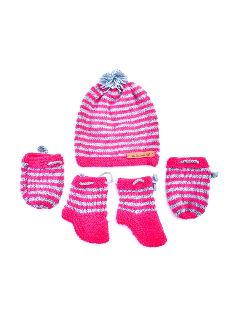 

The Original Knit Unisex Kids Magenta & Grey Colourblocked Beanie