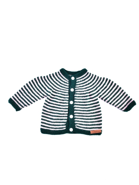 

The Original Knit Unisex Kids Green & White Striped Cardigan