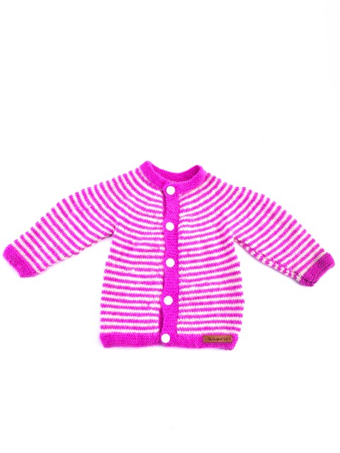 

The Original Knit Girls Mauve & Cream-Coloured Striped Cardigan