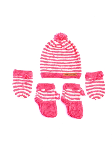 

The Original Knit Unisex Kids Magenta & Cream Striped Beanie