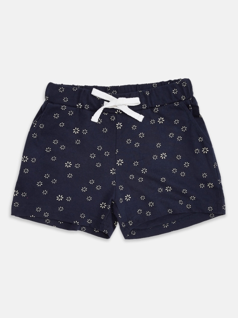 

Pantaloons Junior Girls Navy Blue & White Printed Pure Cotton Regular Shorts