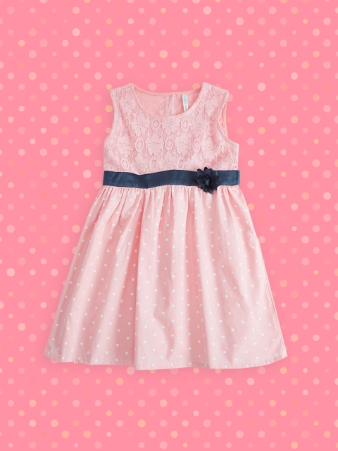 

Pantaloons Junior Girls Pink Fit& Flare Self Design Bow Dress