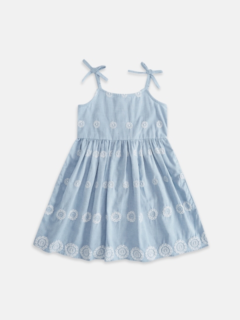 

Pantaloons Junior Girls Blue & White Floral Embroidered Georgette Dress